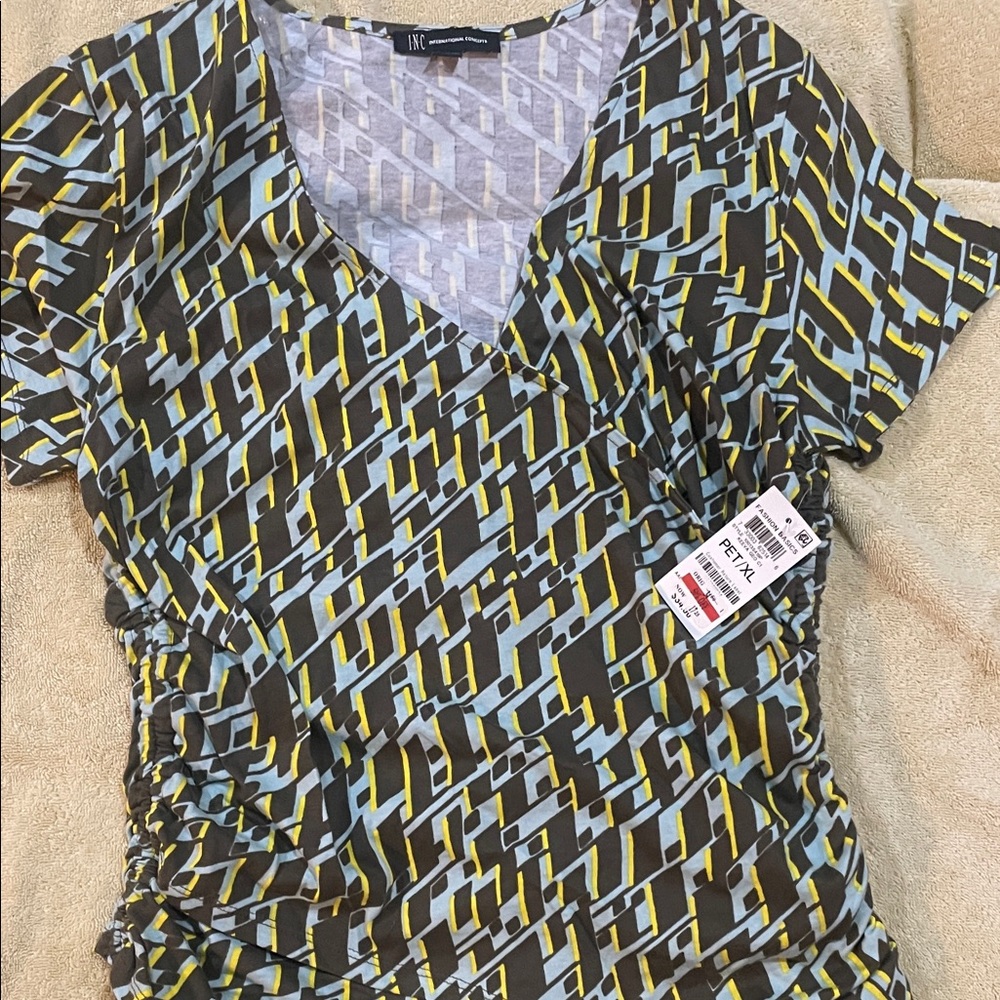 INC International Concepts Abstract Print V-Neck Blouse